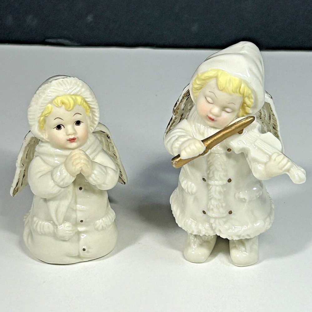 Vtg Set Of 2 Grandeur Noel Collectible Porcelain Angel Cherub Christmas Figurine
